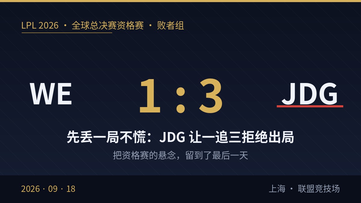 LPL 2026 资格赛战报:JDG 让一追三拒绝出局,WE 首局赢了却输掉整轮