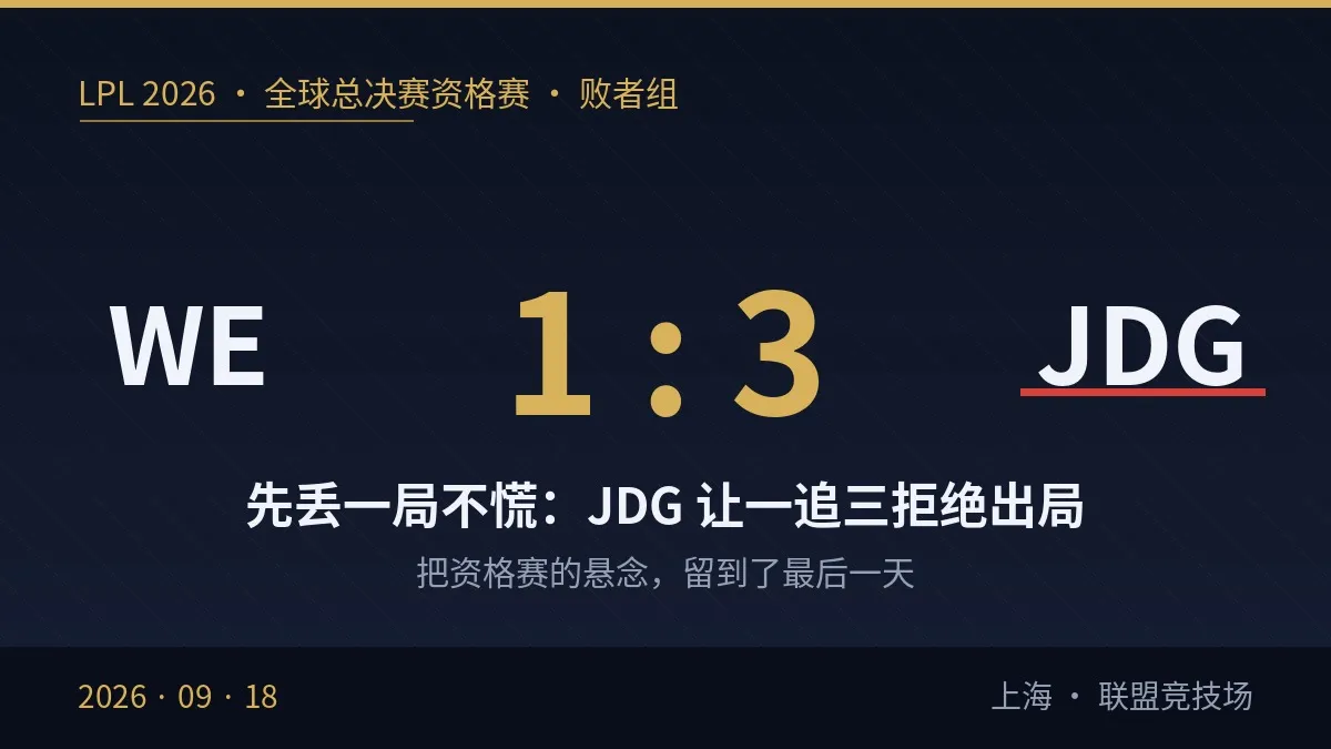 LPL 2026 资格赛战报:JDG 让一追三拒绝出局,WE 首局赢了却输掉整轮